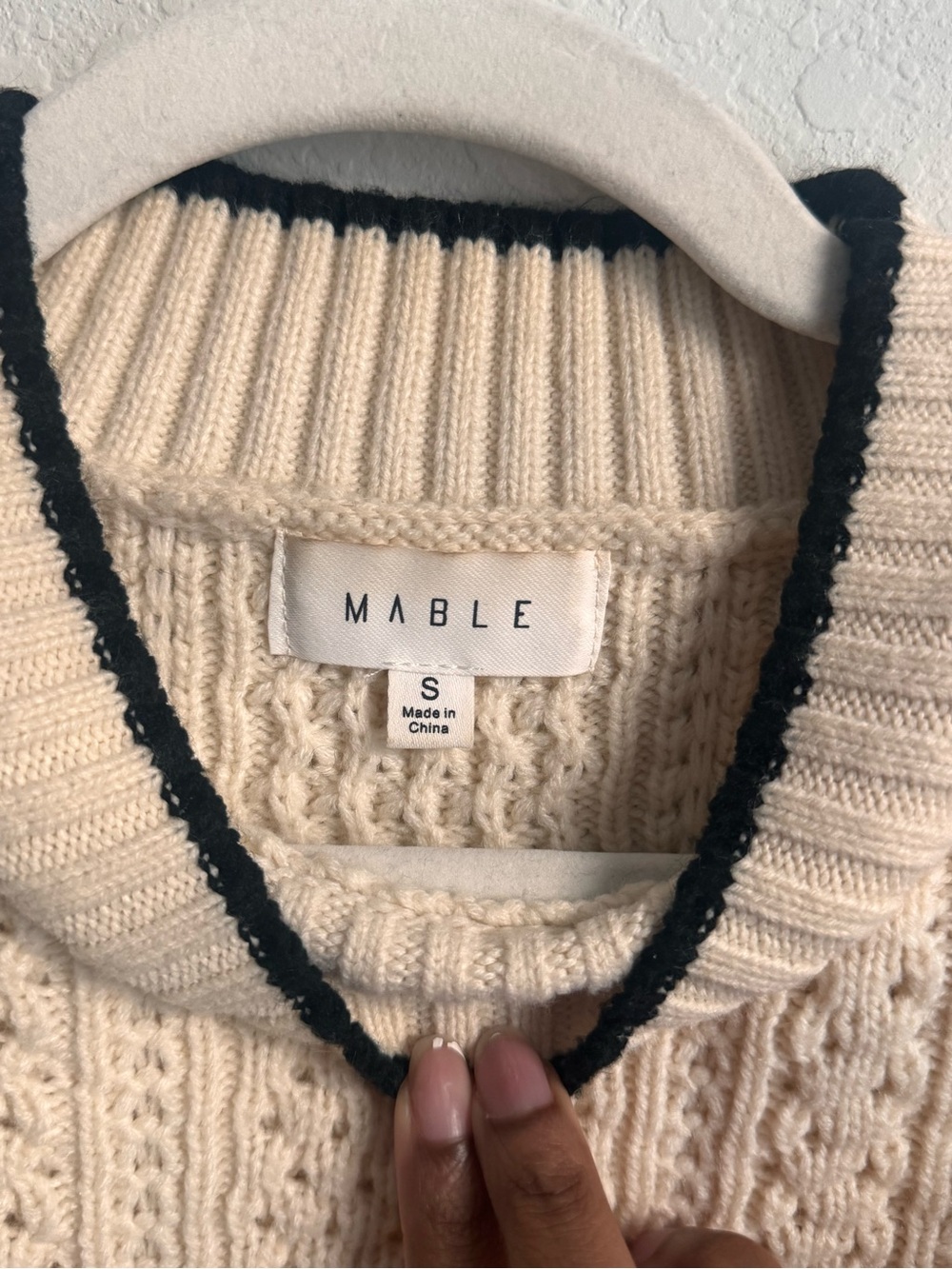 Mable | Cream Cable Knit Ruffle Trim Sweater - Picture 5 of 9